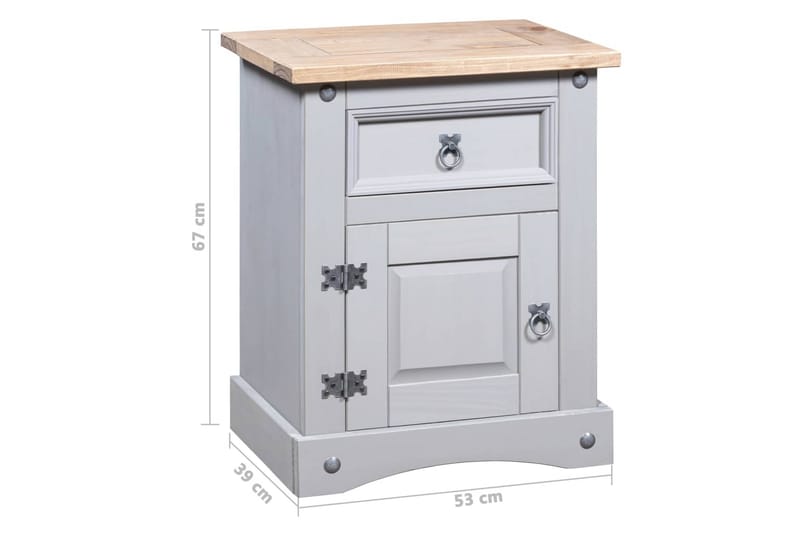 Nattduksbord mexikansk Coronastil furu grå 53x39x67 cm - Grå - Möbler - Sovrum - Sängbord
