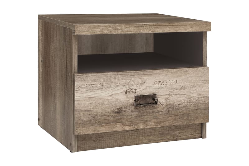 NOKOMIS Sängbord 50 cm med Förvaring Låda + Hylla Ekfärg/Grå - Trä/natur - Sängbord - Bord