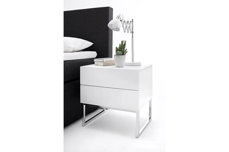 Nola Sängbord 50 cm Höga Ben med Förvaring 2 Lådor - Vit - Möbler - Sovrum - Sängbord