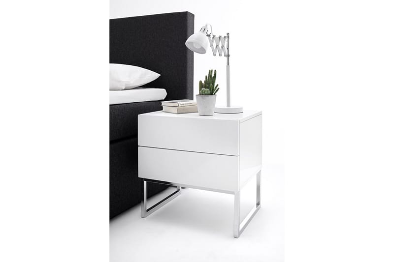 Nola Sängbord 50 cm Höga Ben med Förvaring 2 Lådor - Vit - Möbler - Sovrum - Sängbord