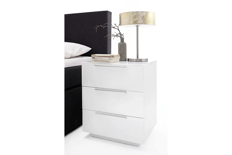 Nola Sängbord 50 cm med Förvaring 3 Lådor - Vit - Möbler - Sovrum - Sängbord