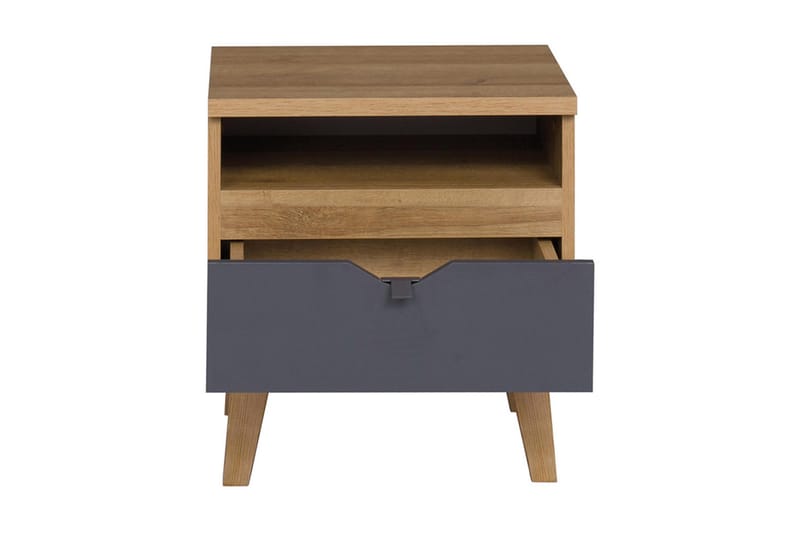 NORRHACE Sängbord 45 cm med Förvaring Hylla + Låda Grå/Natur - Trä/Grå - Möbler - Sovrum - Sängbord