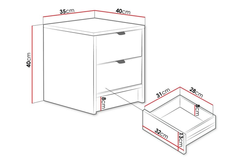 Novaj Sängbord 35 cm Vit - Möbler - Sovrum - Sängbord