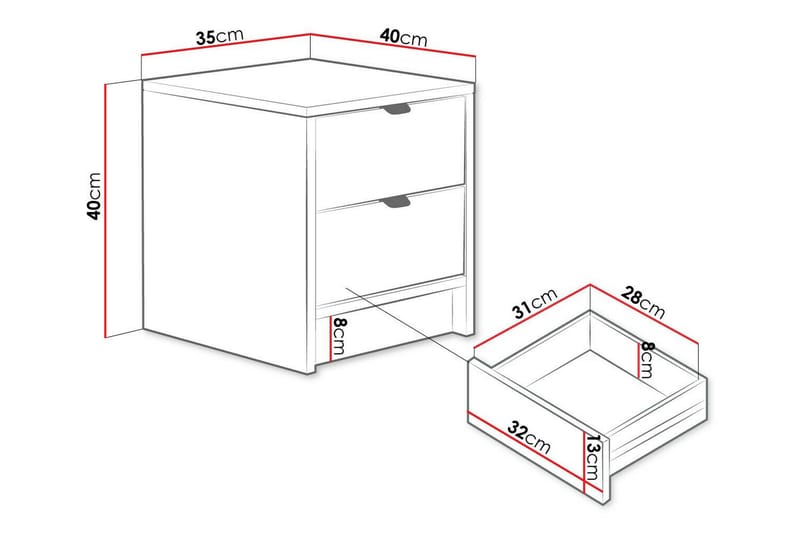 Novaj Sängbord 35 cm Vit - Sängbord - Bord