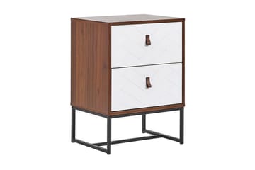 Nueva Sängbord & Nattduksbord 49 cm i Konstläder med Trä- och Valnötsutseende, Förvaring med Lådor - Vit - Möbler - Sovrum - Sängbord