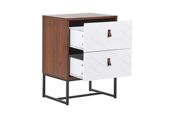 Nueva Sängbord & Nattduksbord 49 cm i Konstläder med Trä- och Valnötsutseende, Förvaring med Lådor - Vit - Möbler - Sovrum - Sängbord