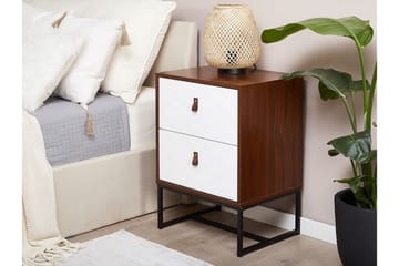 Nueva Sängbord & Nattduksbord 49 cm i Konstläder med Trä- och Valnötsutseende, Förvaring med Lådor - Vit - Möbler - Sovrum - Sängbord