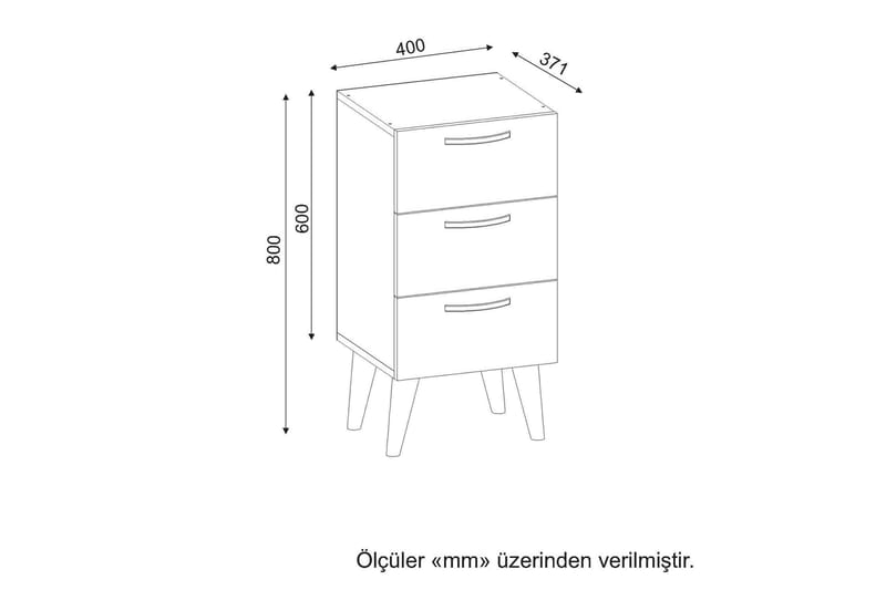 OBINE Sängbord 40 cm med Förvaring 3 Lådor Vit/Valnötsbrun - Vit/Valnöt - Sängbord - Bord