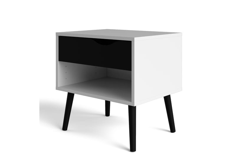 ORINO Sängbord 50 cm med Förvaring Låda + Hylla Vit/Svart - Sängbord - Bord