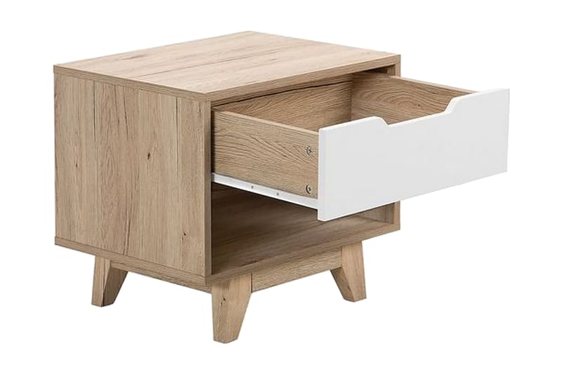 OVIATT Sängbord 50 cm med Förvaring Låda + Hylla Vit - Sängbord - Bord