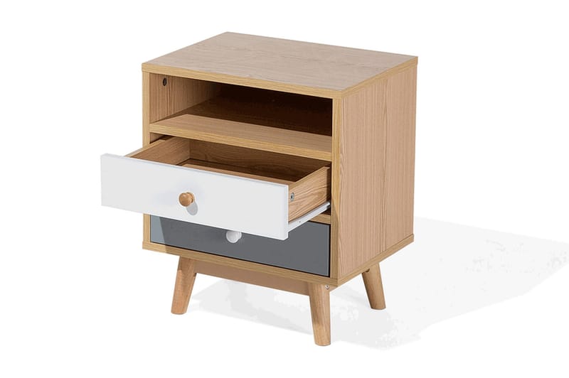 Peinmore Sängbord 40 cm med Förvaring 2 Lådor + Hylla - Brun/Vit/Grå - Möbler - Sovrum - Sängbord