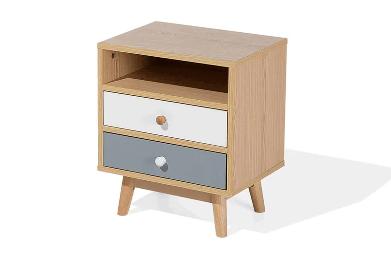 Peinmore Sängbord 40 cm med Förvaring 2 Lådor + Hylla - Brun/Vit/Grå - Möbler - Sovrum - Sängbord