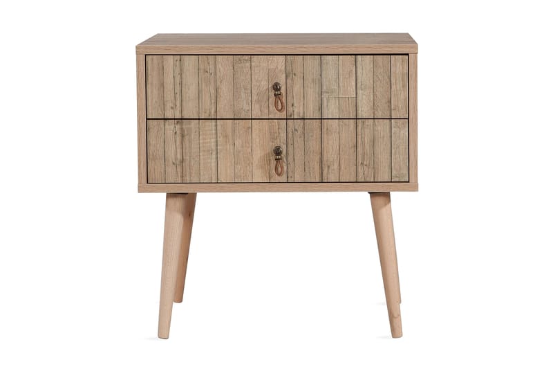 PETRONILA Sängbord 60 cm m Förvaring 2 Lådor Vertikalt Panel - Ljusbrun - Möbler - Sovrum - Sängbord