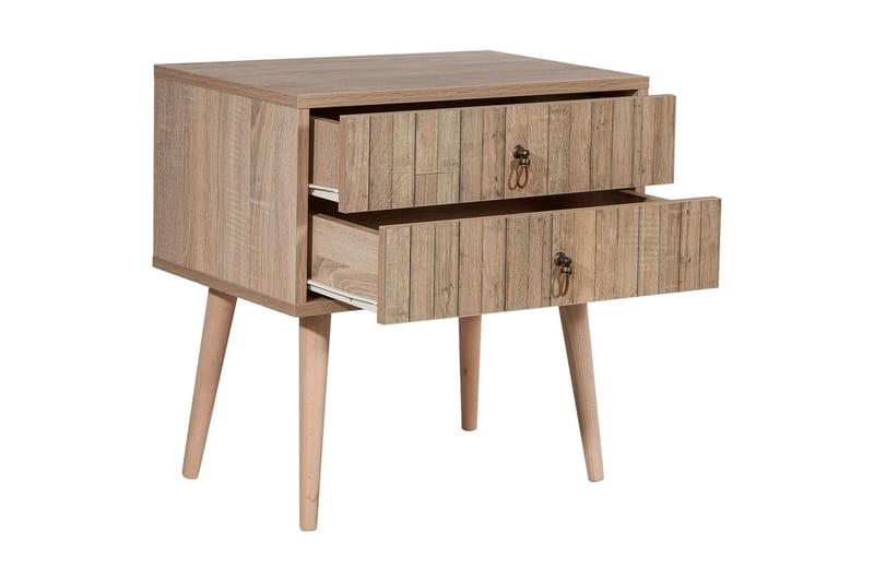 PETRONILA Sängbord 60 cm m Förvaring 2 Lådor Vertikalt Panel - Ljusbrun - Möbler - Sovrum - Sängbord