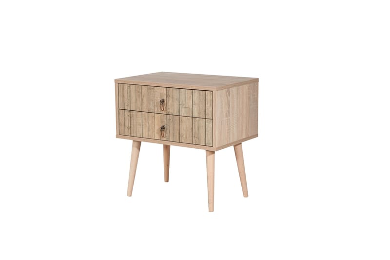 PETRONILA Sängbord 60 cm m Förvaring 2 Lådor Vertikalt Panel - Ljusbrun - Möbler - Sovrum - Sängbord