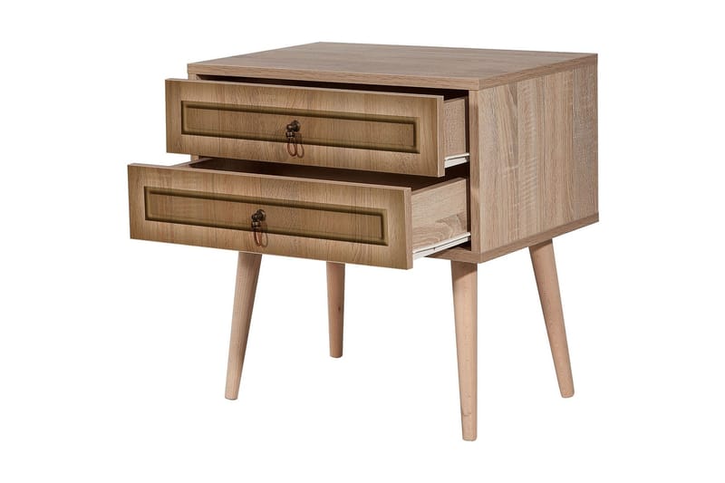 PETRONILA Sängbord 60 cm med Förvaring 2 Lådor Ram Brun - Brun - Möbler - Sovrum - Sängbord