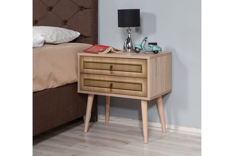 PETRONILA Sängbord 60 cm med Förvaring 2 Lådor Ram Brun - Brun - Möbler - Sovrum - Sängbord