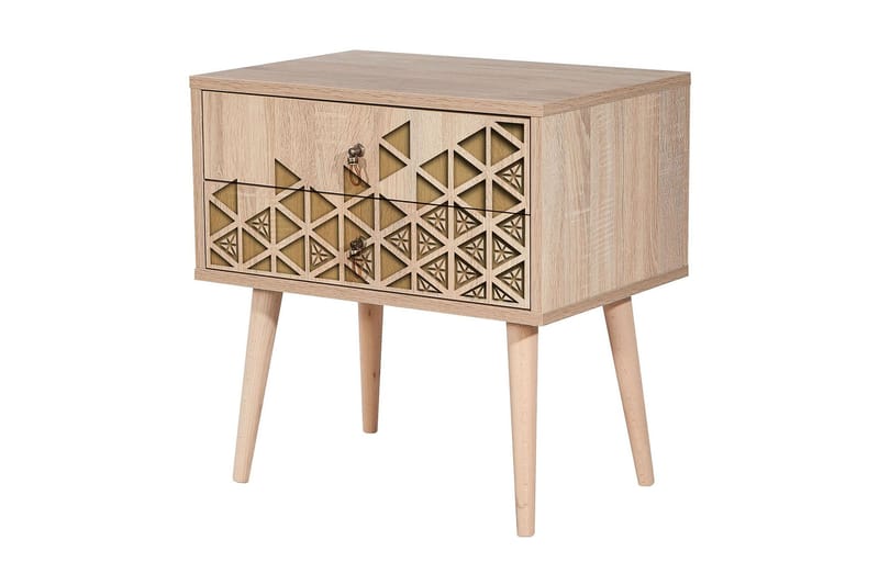 PETRONILA Sängbord 60 cm med Förvaring 2 Lådor Trianglar Bru - Brun/Ek - Möbler - Sovrum - Sängbord