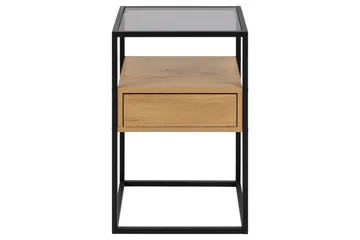 Sakila Sängbord 35 cm i Glas med Ekutseende, Förvaring med Låda - Natur - Möbler - Sovrum - Sängbord