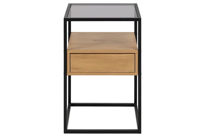 Sakila Sängbord 35 cm i Glas med Ekutseende, Förvaring med Låda - Natur - Möbler - Sovrum - Sängbord