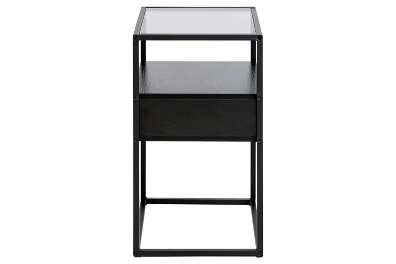 Sakila Sängbord 35 cm i Glas med Valnötsutseende, Förvaring med Låda - Svart - Möbler - Sovrum - Sängbord
