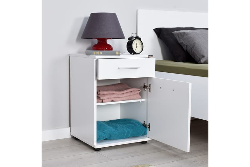 SÄNGBORD 40 cm 2 Skåp Vit - Möbler - Sovrum - Sängbord