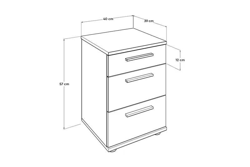 Sängbord 40 cm 3 Skåp - Vit - Möbler - Sovrum - Sängbord