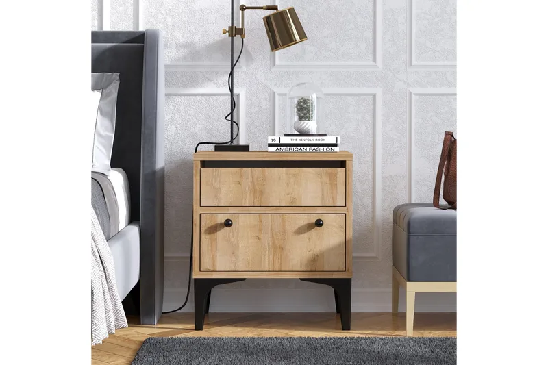 Sängbord 45 cm - Natur/Svart - Möbler - Sovrum - Sängbord