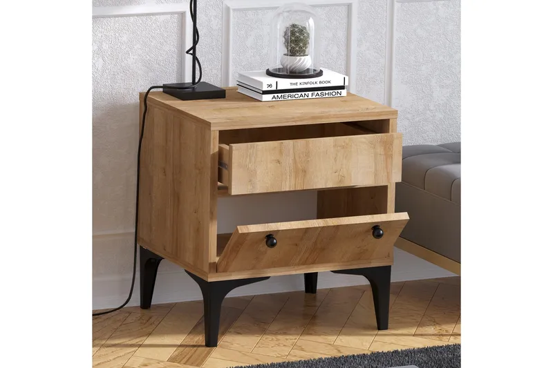 Sängbord 45 cm - Natur/Svart - Möbler - Sovrum - Sängbord