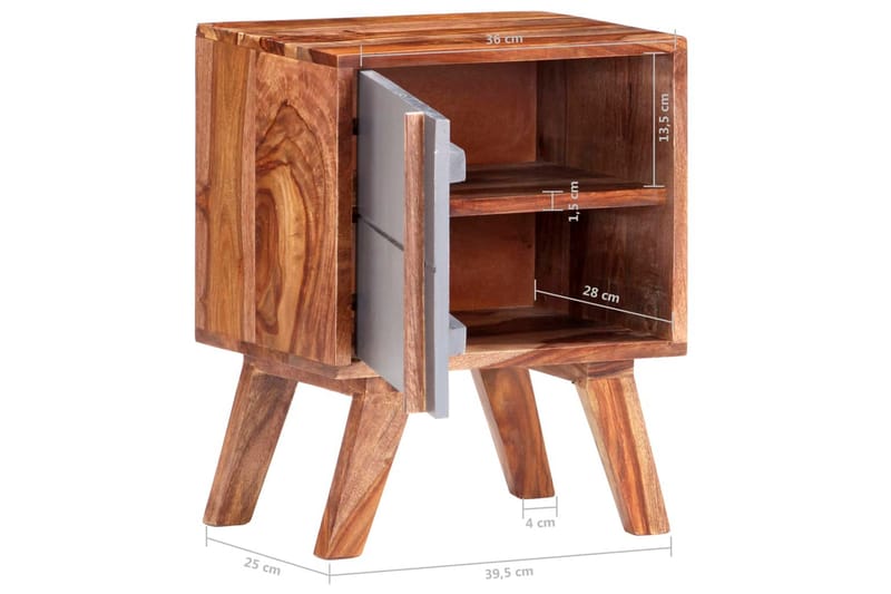 Sängbord grå 40x30x50 cm massivt sheesamträ - Grå - Sängbord - Bord