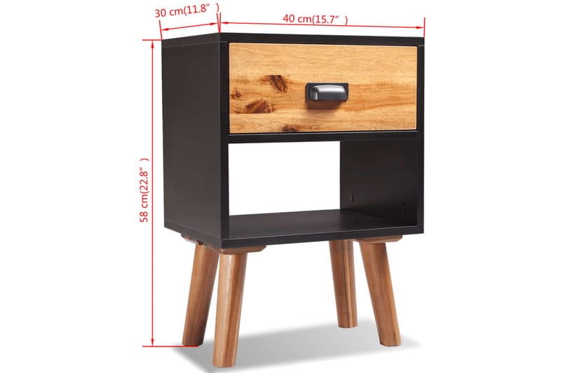Sängbord massivt akaciaträ 2 st 40x30x57 cm - Svart - Möbler - Sovrum - Sängbord