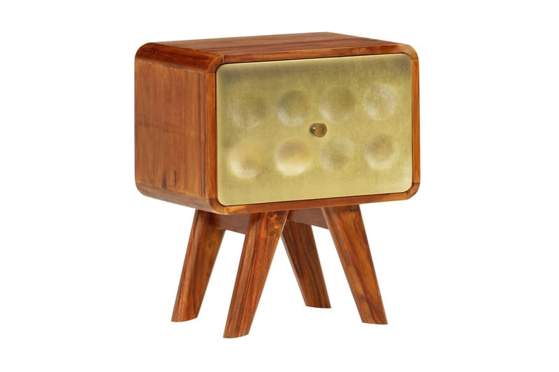 Sängbord massivt sheshamträ med guldtryck 49x40x30 cm - Brun - Sängbord - Bord