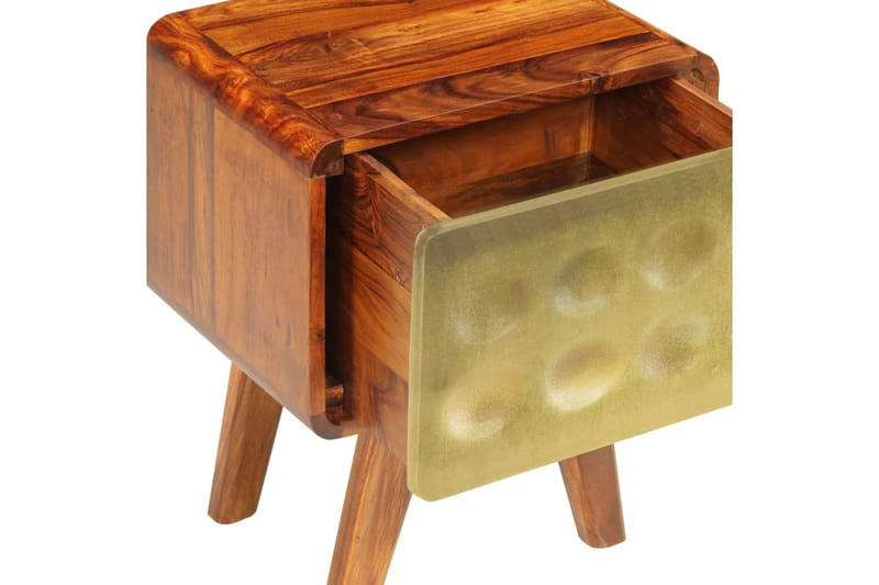 Sängbord massivt sheshamträ med guldtryck 49x40x30 cm - Brun - Sängbord - Bord