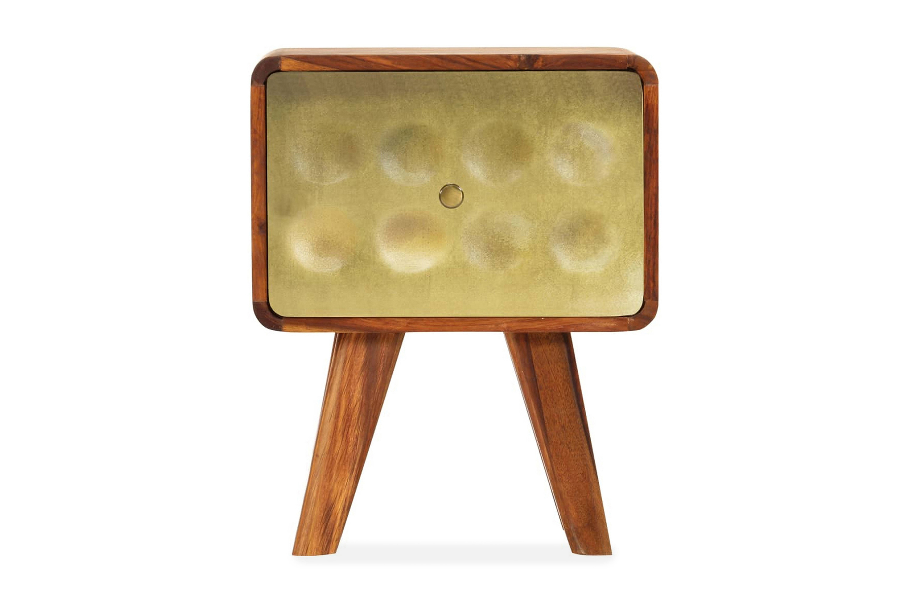 Sängbord massivt sheshamträ med guldtryck 49x40x30 cm – Brun