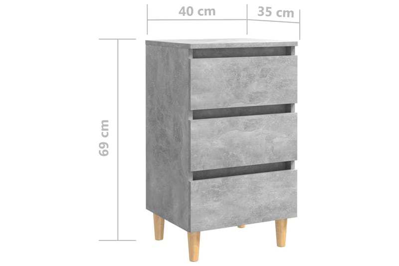 Sängbord med ben i massivt trä 2 st betonggrå 40x35x69 cm - Grå - Möbler - Sovrum - Sängbord