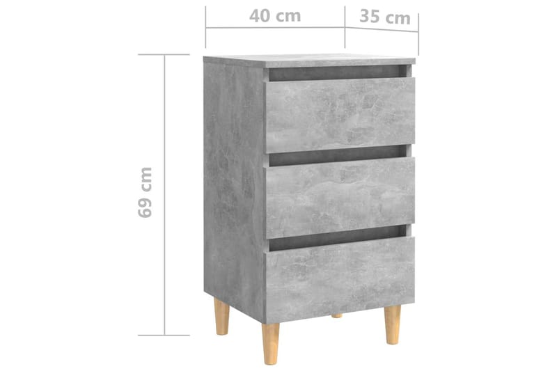 Sängbord med ben i massivt trä 2 st betonggrå 40x35x69 cm - Grå - Sängbord - Bord