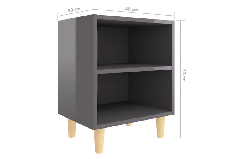 Sängbord med ben i massivt trä 2 st grå högglans 40x30x50 cm - Grå - Sängbord - Bord
