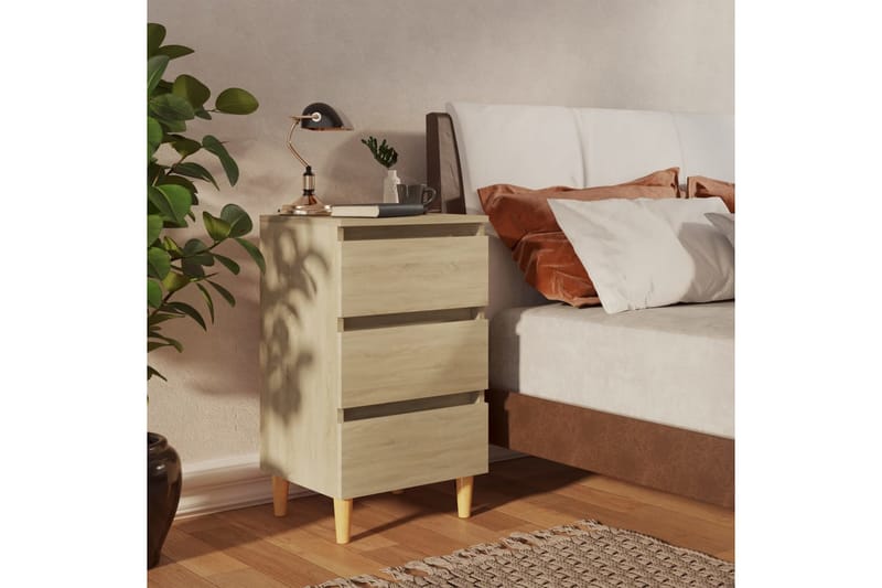Sängbord med ben i massivt trä 2 st sonoma-ek 40x35x69 cm - Brun - Sängbord - Bord