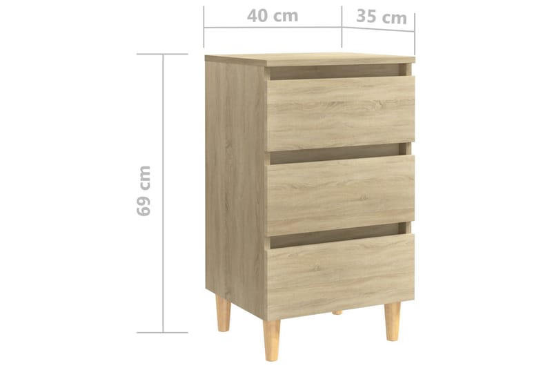 Sängbord med ben i massivt trä 2 st sonoma-ek 40x35x69 cm - Brun - Sängbord - Bord