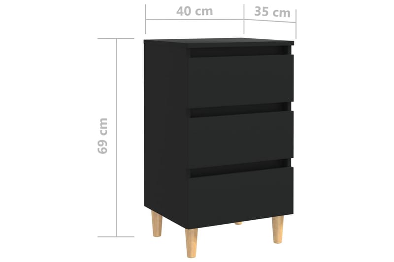 Sängbord med ben i massivt trä 2 st svart 40x35x69 cm - Svart - Sängbord - Bord