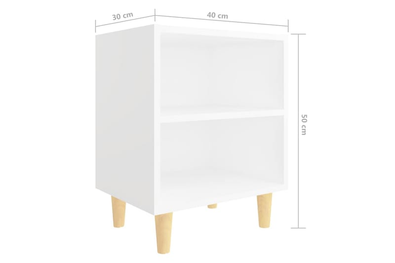 Sängbord med ben i massivt trä 2 st vit 40x30x50 cm - Vit - Sängbord - Bord