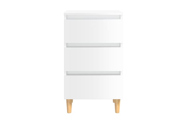 Sängbord med ben i massivt trä 2 st vit högglans 40x35x69cm - Vit - Sängbord - Bord