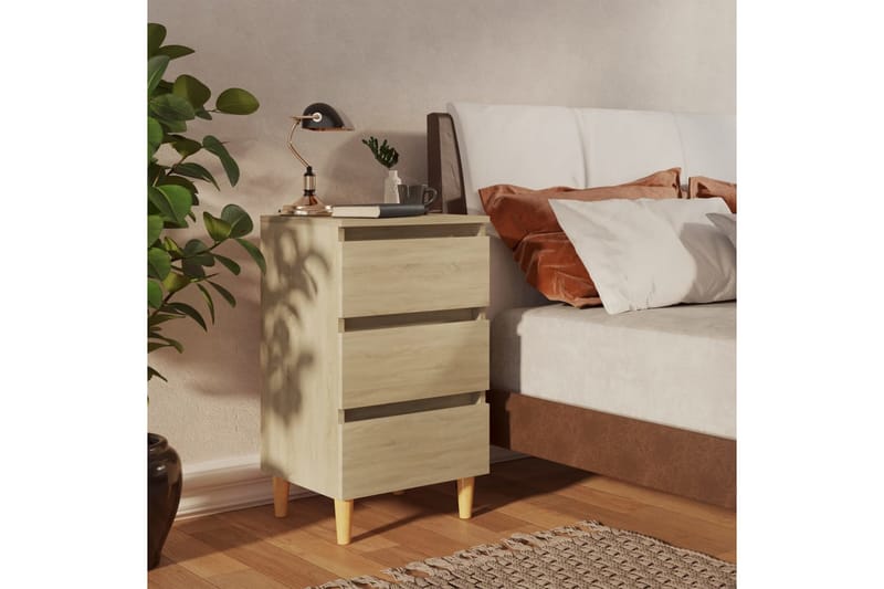 Sängbord med ben i massivt trä sonoma-ek 40x35x69 cm - Brun - Möbler - Sovrum - Sängbord