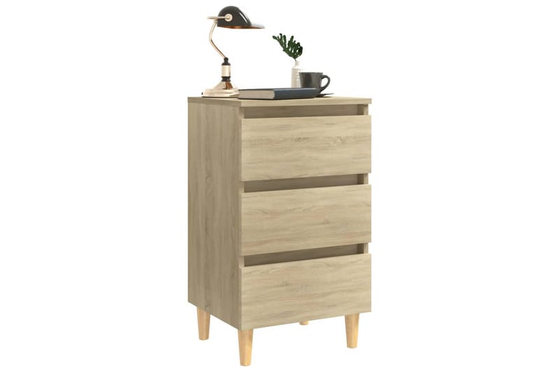 Sängbord med ben i massivt trä sonoma-ek 40x35x69 cm - Brun - Möbler - Sovrum - Sängbord