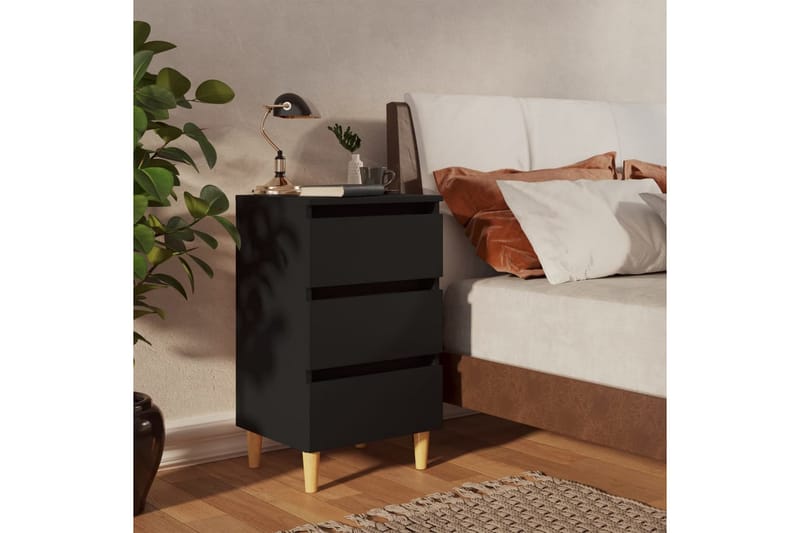 Sängbord med ben i massivt trä svart 40x35x69 cm - Svart - Sängbord - Bord