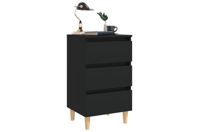 Sängbord med ben i massivt trä svart 40x35x69 cm - Svart - Möbler - Sovrum - Sängbord