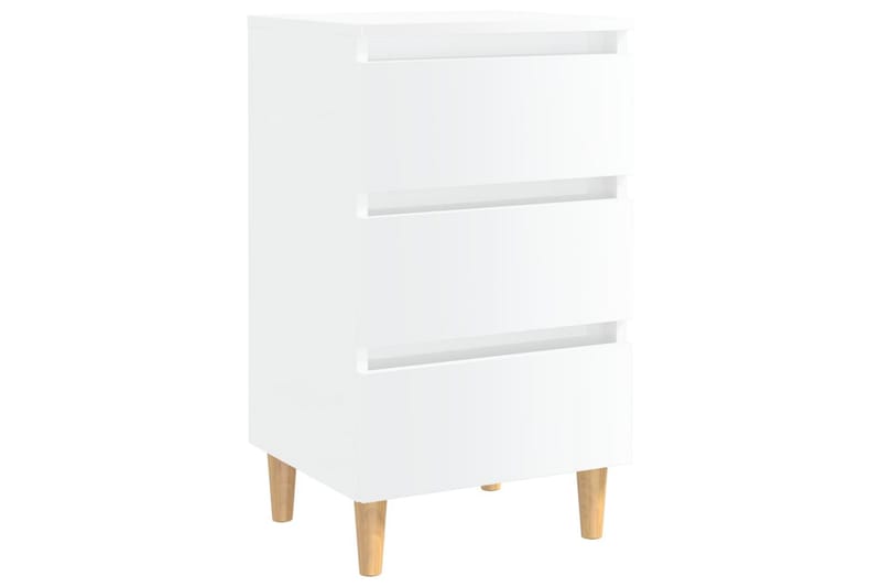 Sängbord med ben i massivt trä vit högglans 40x35x69 cm - Vit - Sängbord - Bord