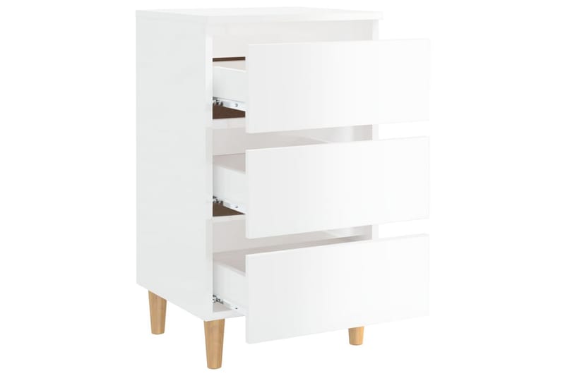 Sängbord med ben i massivt trä vit högglans 40x35x69 cm - Vit - Sängbord - Bord