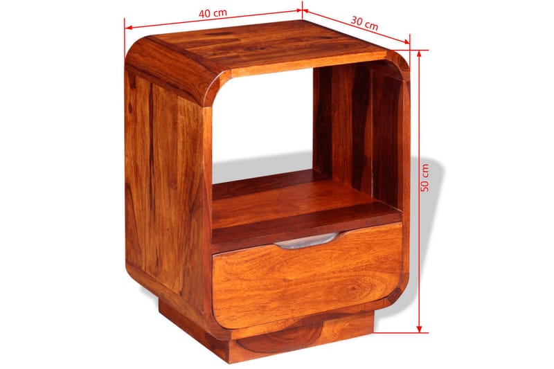 Sängbord med låda i massivt sheshamträ 40x30x50 cm - Brun - Sängbord - Bord