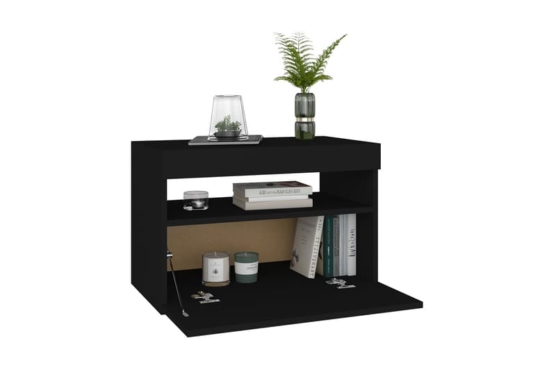 Sängbord med LED-belysning 2 st svart 60x35x40 cm spånskiva - Svart - Möbler - Sovrum - Sängbord